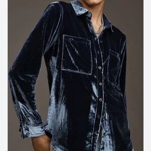 Anthropologie Pilcro The Hadley Relaxed Velvet Buttondown Shirt sapphire blue s